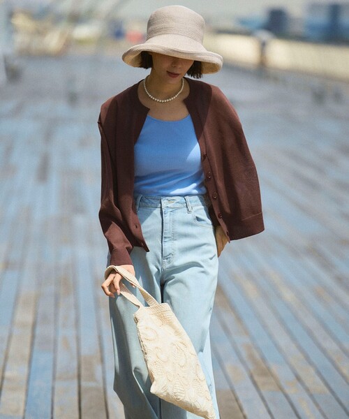 UNFILO（アンフィーロ）の「シアーフォルムニット キーネックカーディガン（カーディガン/ボレロ・レディース・ターコイズブルー系/ホワイト系/ブラック系/ダークブラウン系/ピンク系/ライトグレー系・MEDIUM/SMALL）」の14枚目の写真