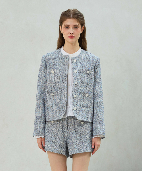 ARI(アリ)の「CHERISH TWEED JACKET / SKY BLUE(テーラードジャケット・レディース・スカイブルー・FREE)」の1枚目の写真