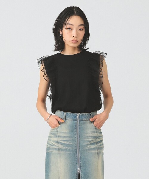 Ray BEAMS(レイビームス)の「【8/6 再値下げ】チュール レイヤー ラッフル フレンチスリーブ(Tシャツ/カットソー・レディース・ホワイト/ブラック・ONE SIZE)」の2枚目の写真