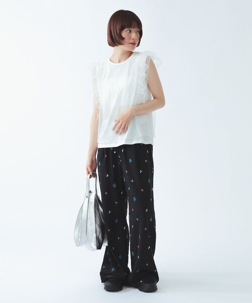 Ray BEAMS(レイビームス)の「【8/6 再値下げ】チュール レイヤー ラッフル フレンチスリーブ(Tシャツ/カットソー・レディース・ホワイト/ブラック・ONE SIZE)」の3枚目の写真
