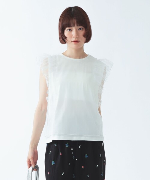 Ray BEAMS(レイビームス)の「【8/6 再値下げ】チュール レイヤー ラッフル フレンチスリーブ(Tシャツ/カットソー・レディース・ホワイト/ブラック・ONE SIZE)」の6枚目の写真