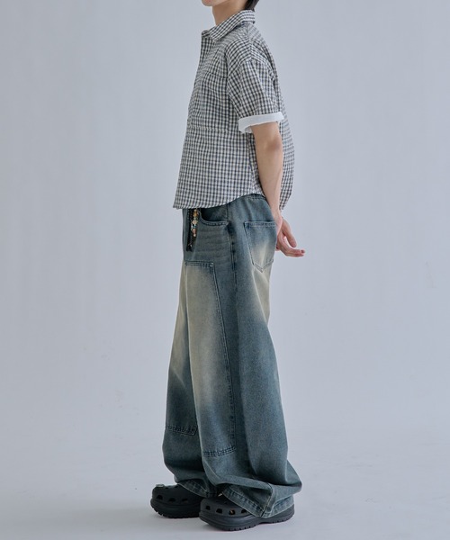 EPNK(イーピーエヌケー)の「Cropped Seersucker check Shirt / クロップドシアサッカーチェックシャツ(シャツ/ブラウス・メンズ・ブラック/サックスブルー/アイボリー・SMALL/MEDIUM/LARGE)」の10枚目の写真