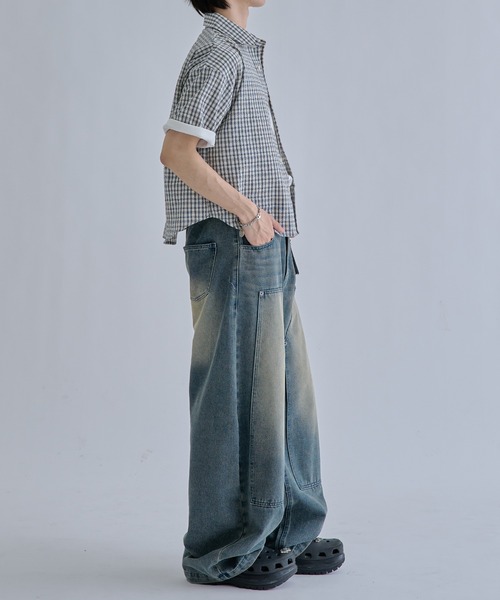 EPNK(イーピーエヌケー)の「Cropped Seersucker check Shirt / クロップドシアサッカーチェックシャツ(シャツ/ブラウス・メンズ・ブラック/サックスブルー/アイボリー・SMALL/MEDIUM/LARGE)」の13枚目の写真