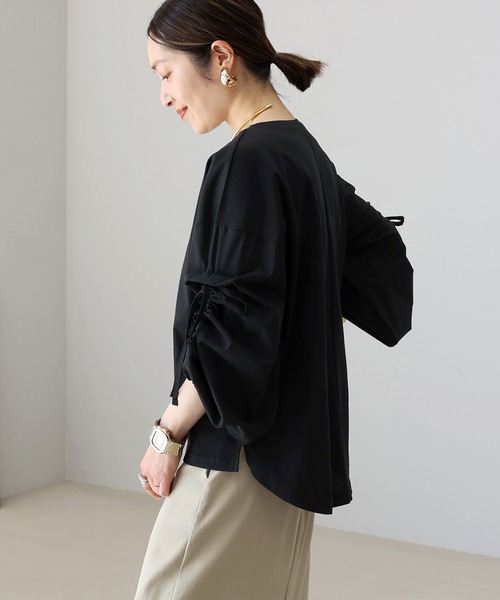 Aletta vita(アレッタビータ)の「機能性袖ドロスト異素材ブラウスプルオーバー(Tシャツ/カットソー・レディース・ブラック/オフホワイト・FREE)」の12枚目の写真