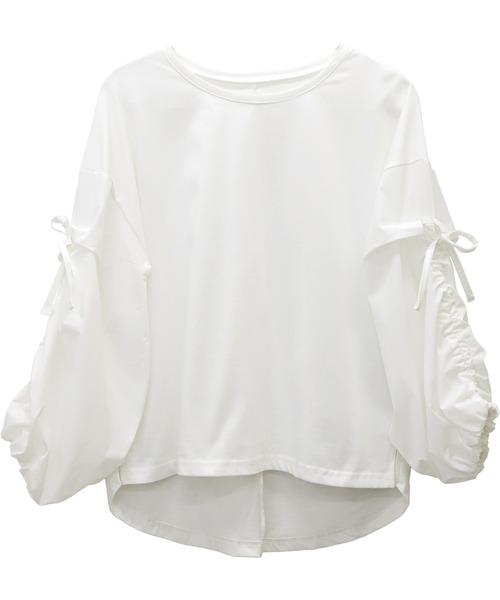 Aletta vita(アレッタビータ)の「機能性袖ドロスト異素材ブラウスプルオーバー(Tシャツ/カットソー・レディース・ブラック/オフホワイト・FREE)」の9枚目の写真
