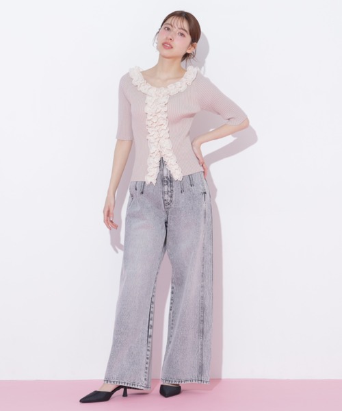 JILL by JILL STUART（ジルバイジルスチュアート）の「フリルトリムニット半袖（ニット/セーター・レディース・ホワイト/ブラック系その他/ピンク・FREE）」の14枚目の写真