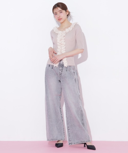 JILL by JILL STUART（ジルバイジルスチュアート）の「フリルトリムニット半袖（ニット/セーター・レディース・ホワイト/ブラック系その他/ピンク・FREE）」の12枚目の写真