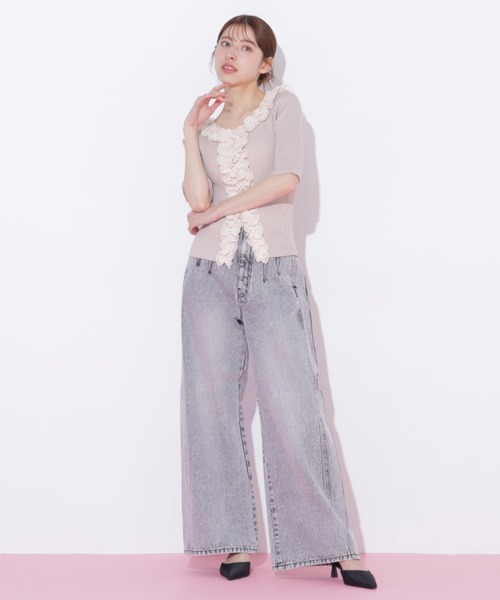 JILL by JILL STUART（ジルバイジルスチュアート）の「フリルトリムニット半袖（ニット/セーター・レディース・ホワイト/ブラック系その他/ピンク・FREE）」の13枚目の写真