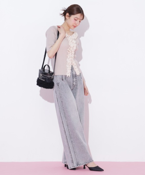 JILL by JILL STUART（ジルバイジルスチュアート）の「フリルトリムニット半袖（ニット/セーター・レディース・ホワイト/ブラック系その他/ピンク・FREE）」の11枚目の写真