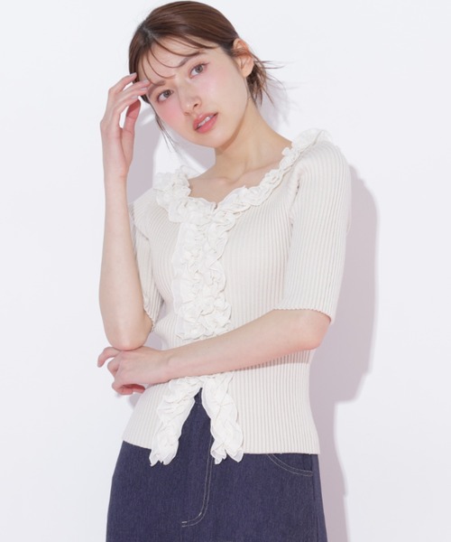 JILL by JILL STUART（ジルバイジルスチュアート）の「フリルトリムニット半袖（ニット/セーター・レディース・ホワイト/ブラック系その他/ピンク・FREE）」の15枚目の写真