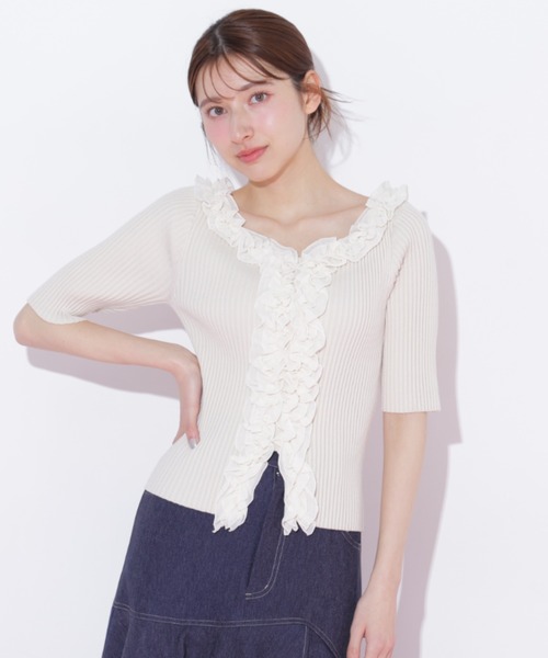 JILL by JILL STUART（ジルバイジルスチュアート）の「フリルトリムニット半袖（ニット/セーター・レディース・ホワイト/ブラック系その他/ピンク・FREE）」の17枚目の写真