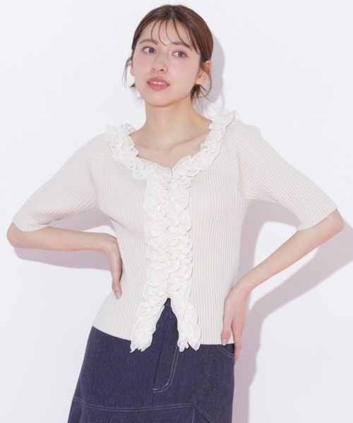 JILL by JILL STUART（ジルバイジルスチュアート）の「フリルトリムニット半袖（ニット/セーター・レディース・ホワイト/ブラック系その他/ピンク・FREE）」の16枚目の写真