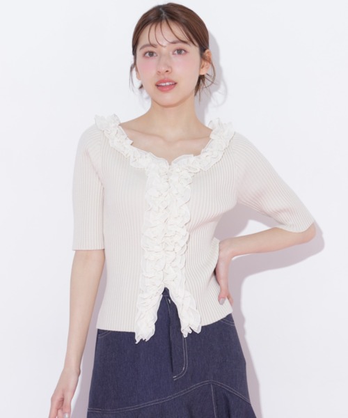 JILL by JILL STUART（ジルバイジルスチュアート）の「フリルトリムニット半袖（ニット/セーター・レディース・ホワイト/ブラック系その他/ピンク・FREE）」の18枚目の写真