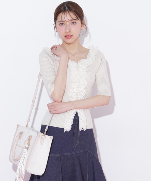 JILL by JILL STUART（ジルバイジルスチュアート）の「フリルトリムニット半袖（ニット/セーター・レディース・ホワイト/ブラック系その他/ピンク・FREE）」の19枚目の写真