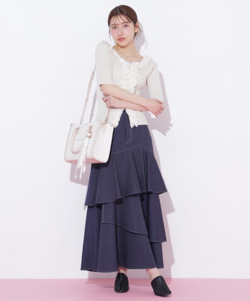 JILL by JILL STUART（ジルバイジルスチュアート）の「フリルトリムニット半袖（ニット/セーター・レディース・ホワイト/ブラック系その他/ピンク・FREE）」の21枚目の写真