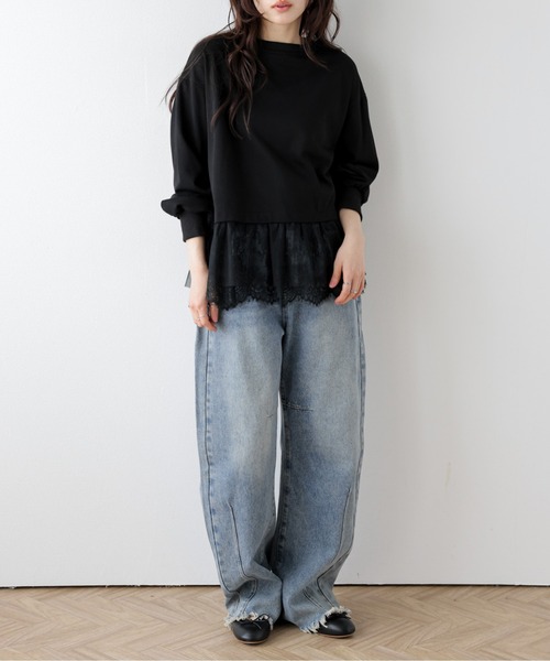 AMELY（エミリー）の「裾チュールレース プルオーバー（Tシャツ/カットソー・レディース・ホワイト/ブラック・フリー）」の9枚目の写真