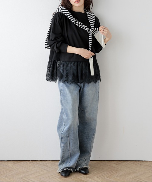 AMELY（エミリー）の「裾チュールレース プルオーバー（Tシャツ/カットソー・レディース・ホワイト/ブラック・フリー）」の12枚目の写真