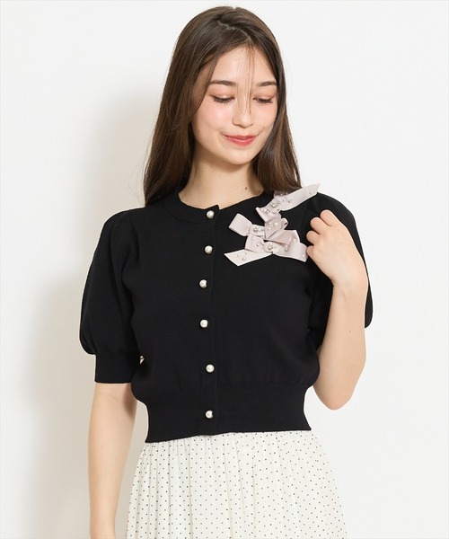 WILLSELECTION（ウィルセレクション）の「リボンデコレーションカーディガン（カーディガン/ボレロ・レディース・ピンク/ブラック系その他/オフホワイト/ブラック/サックスブルー・FREE）」の4枚目の写真