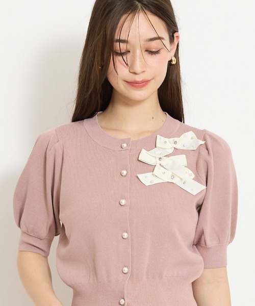 WILLSELECTION（ウィルセレクション）の「リボンデコレーションカーディガン（カーディガン/ボレロ・レディース・ピンク/ブラック系その他/オフホワイト/ブラック/サックスブルー・FREE）」の5枚目の写真