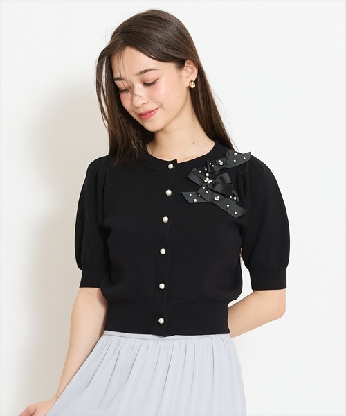 WILLSELECTION（ウィルセレクション）の「リボンデコレーションカーディガン（カーディガン/ボレロ・レディース・ピンク/ブラック系その他/オフホワイト/ブラック/サックスブルー・FREE）」の3枚目の写真