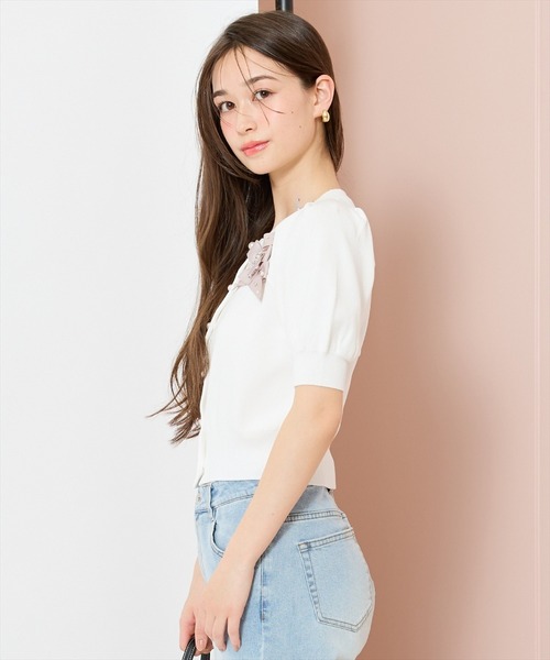 WILLSELECTION（ウィルセレクション）の「リボンデコレーションカーディガン（カーディガン/ボレロ・レディース・ピンク/ブラック系その他/オフホワイト/ブラック/サックスブルー・FREE）」の7枚目の写真
