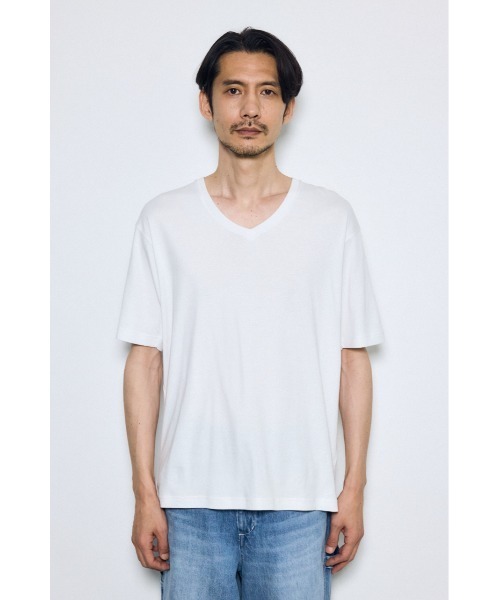AZUL by moussy（アズールバイマウジー）の「超長綿フライスVネックTシャツ　半袖　春服　夏服　秋服　インナー（Tシャツ/カットソー・メンズ・ブラック/ホワイト/グレー・SMALL/MEDIUM/LARGE）」の8枚目の写真
