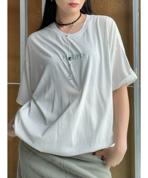 ELCHELE(エルチェレ)の「ELCHELE BROWSING TEE(Tシャツ/カットソー・レディース・ダークウッド/スミクロ/オフホワイト・FREE)」の1枚目の写真