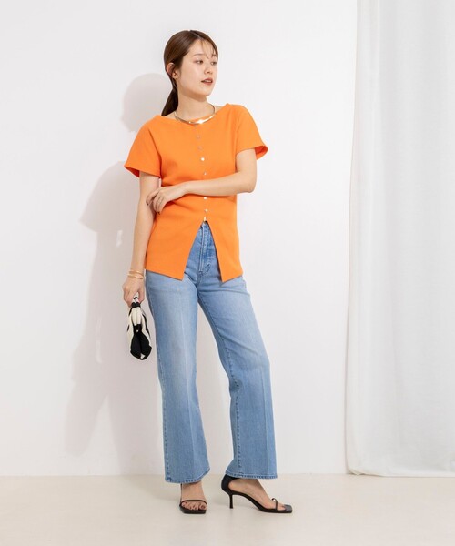 NOLLEY’S（ノーリーズ）の「ウォッシャブルスリット2WAYプルオーバー（Tシャツ/カットソー・レディース・ホワイト/ブラック/オレンジ/サックスブルー・38）」の21枚目の写真
