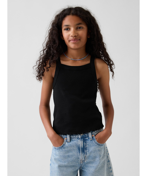 GAP（ギャップ）の「リブ スクエアネック タンクトップ (キッズ)（キャミソール・キッズ・ブラック/ライトブルー・160cm/150cm/140cm/130cm）」の2枚目の写真