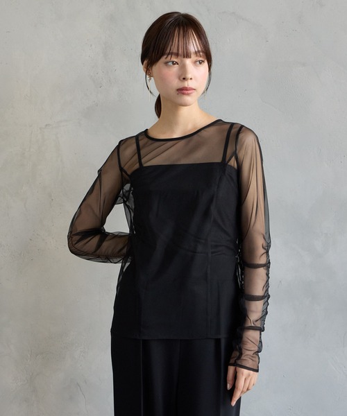 AIMER（エメ）の「バックシャンブライトチュールロングスリーブブラウス（シャツ/ブラウス・レディース・ベージュ/ブラック・MEDIUM）」の5枚目の写真