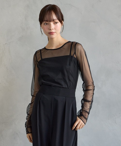 AIMER（エメ）の「バックシャンブライトチュールロングスリーブブラウス（シャツ/ブラウス・レディース・ベージュ/ブラック・MEDIUM）」の7枚目の写真