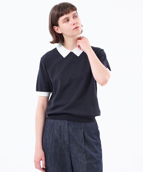MACKINTOSH PHILOSOPHY（ﾏｯｷﾝﾄｯｼｭ ﾌｨﾛｿﾌｨｰ）の「【WEB&一部店舗限定】ポロカラーニット（ポロシャツ・レディース・ブラウン系その他4/ダークネイビー/ブラック・38）」の3枚目の写真