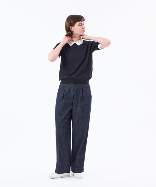 MACKINTOSH PHILOSOPHY（ﾏｯｷﾝﾄｯｼｭ ﾌｨﾛｿﾌｨｰ）の「【WEB&一部店舗限定】ポロカラーニット（ポロシャツ・レディース・ブラウン系その他4/ダークネイビー/ブラック・38）」の5枚目の写真
