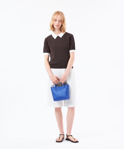 MACKINTOSH PHILOSOPHY（ﾏｯｷﾝﾄｯｼｭ ﾌｨﾛｿﾌｨｰ）の「【WEB&一部店舗限定】ポロカラーニット（ポロシャツ・レディース・ブラウン系その他4/ダークネイビー/ブラック・38）」の6枚目の写真