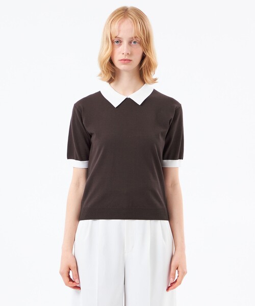 MACKINTOSH PHILOSOPHY（ﾏｯｷﾝﾄｯｼｭ ﾌｨﾛｿﾌｨｰ）の「【WEB&一部店舗限定】ポロカラーニット（ポロシャツ・レディース・ブラウン系その他4/ダークネイビー/ブラック・38）」の7枚目の写真