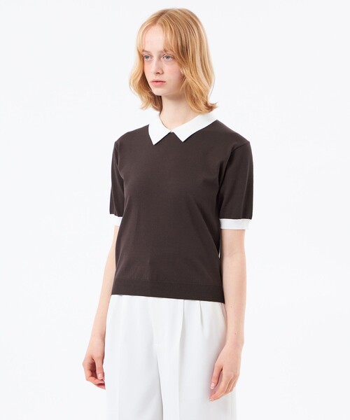MACKINTOSH PHILOSOPHY（ﾏｯｷﾝﾄｯｼｭ ﾌｨﾛｿﾌｨｰ）の「【WEB&一部店舗限定】ポロカラーニット（ポロシャツ・レディース・ブラウン系その他4/ダークネイビー/ブラック・38）」の8枚目の写真