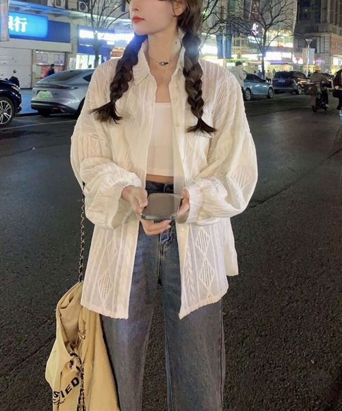 shyam inspiration(シャムインスピレーション)の「かぎ編みシアーシャツ/クロシェ編み/冷房対策/日除け/シアートップス(シャツ/ブラウス・レディース・ホワイト・F)」の10枚目の写真