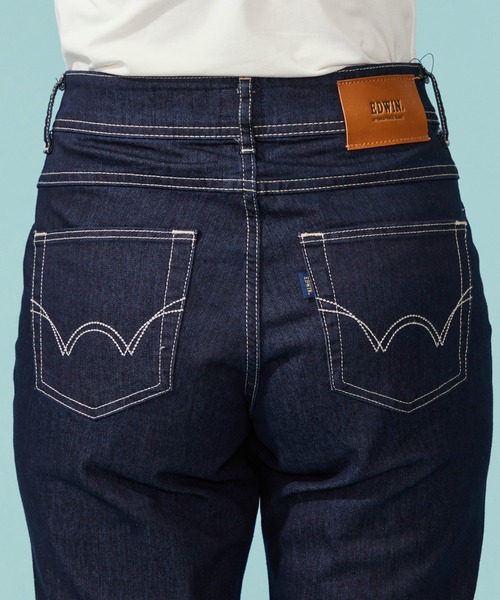EDWIN(エドウィン)の「EDWIN LADIES インターナショナルベーシック COOL 股上深め 脚まわりゆったりストレートデニムパンツ【涼】(デニムパンツ・レディース・アイボリー/ブルー/インディゴブルー/ベージュ・SMALL/MEDIUM/LARGE/X-LARGE)」の8枚目の写真