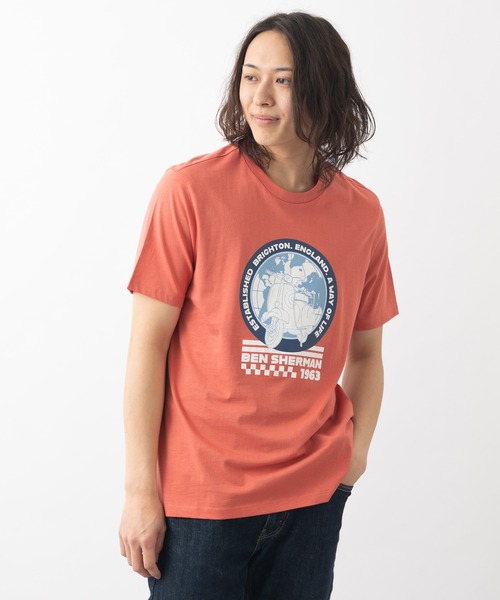 Ben Sherman(ベンシャーマン)の「ワールドスクーターTシャツ(Tシャツ/カットソー・メンズ・コーラル・MEDIUM)」の1枚目の写真