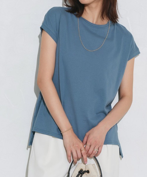 Pierrot(ピエロ)の「汗ジミ防止フレンチスリーブTシャツ(Tシャツ/カットソー・レディース・ブルー系その他/ラベンダー/ネイビー/ロイヤルブルー/杢グレー/オフホワイト・M/L/LL)」の4枚目の写真