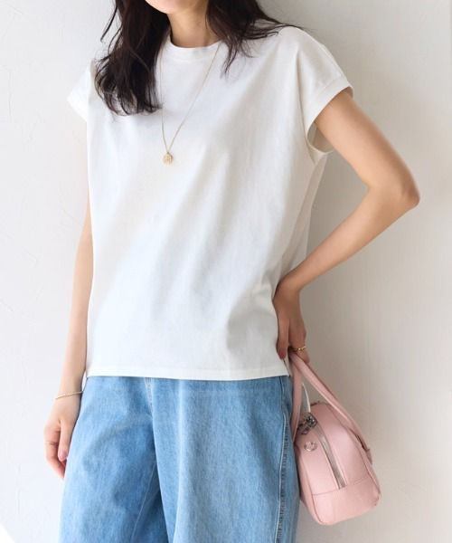 Pierrot(ピエロ)の「汗ジミ防止フレンチスリーブTシャツ(Tシャツ/カットソー・レディース・ブルー系その他/ラベンダー/ネイビー/ロイヤルブルー/杢グレー/オフホワイト・M/L/LL)」の2枚目の写真