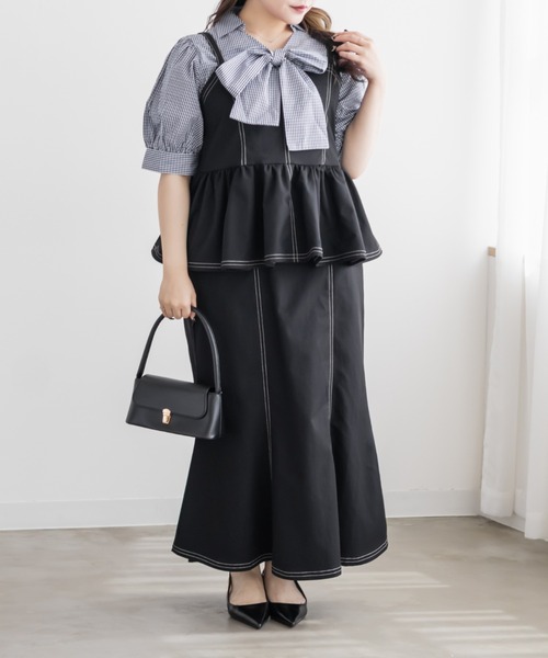 CLETTE（クレット）の「CLETTEオリジナル配色ステッチマーメイドスカート（スカート・レディース・ブラック/ライトベージュ/レッド・4L/3L/LL）」の6枚目の写真