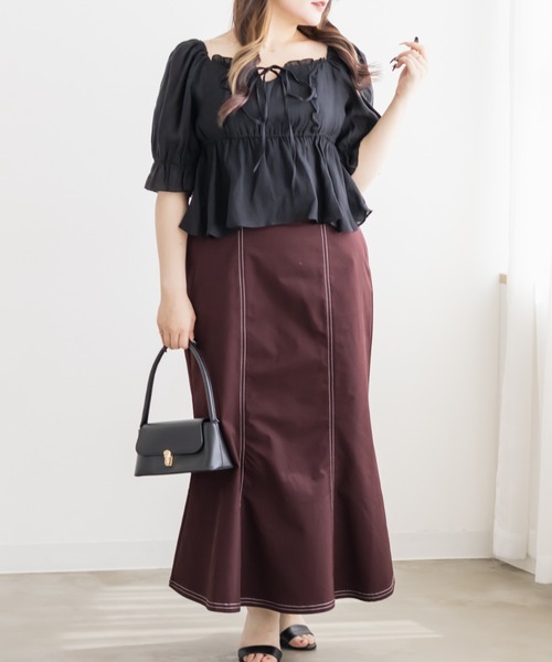 CLETTE（クレット）の「CLETTEオリジナル配色ステッチマーメイドスカート（スカート・レディース・ブラック/ライトベージュ/レッド・4L/3L/LL）」の12枚目の写真