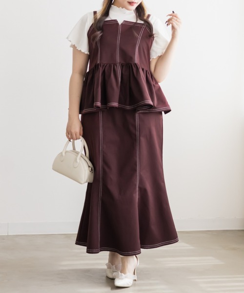 CLETTE（クレット）の「CLETTEオリジナル配色ステッチマーメイドスカート（スカート・レディース・ブラック/ライトベージュ/レッド・4L/3L/LL）」の13枚目の写真