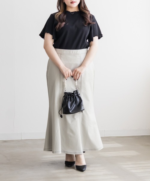 CLETTE（クレット）の「CLETTEオリジナル配色ステッチマーメイドスカート（スカート・レディース・ブラック/ライトベージュ/レッド・4L/3L/LL）」の8枚目の写真