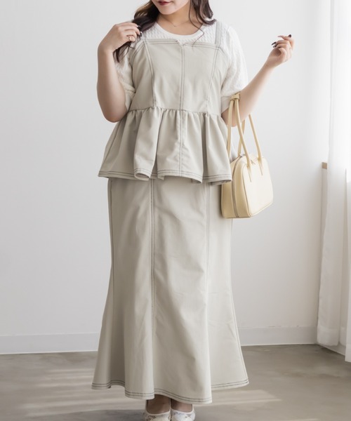 CLETTE（クレット）の「CLETTEオリジナル配色ステッチマーメイドスカート（スカート・レディース・ブラック/ライトベージュ/レッド・4L/3L/LL）」の10枚目の写真