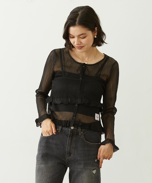 MILKFED.(ミルクフェド)の「2-PIECE SHEER CARDIGAN(カーディガン/ボレロ・レディース・ブラック/オフホワイト/ブルー・ONE SIZE)」の2枚目の写真