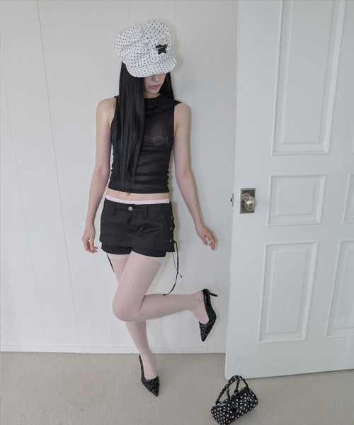 41PRAY（サイルプレイ）の「Draped Mesh Hoodie Sleeveless / Black（Tシャツ/カットソー・レディース・ブラック・OS）」の5枚目の写真