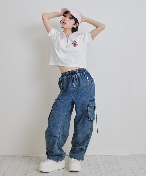 REDYAZEL(レディアゼル)の「エンブレムダブルカラーカットプルオーバー(Tシャツ/カットソー・レディース・ネイビー/ミント/オフホワイト・FREE)」の4枚目の写真