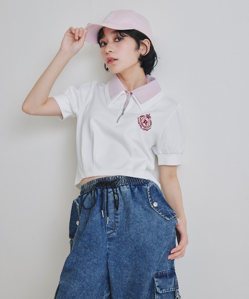 REDYAZEL(レディアゼル)の「エンブレムダブルカラーカットプルオーバー(Tシャツ/カットソー・レディース・ネイビー/ミント/オフホワイト・FREE)」の8枚目の写真